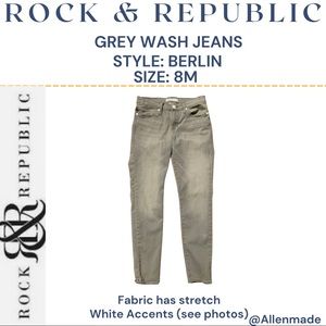 Rock & Republic Grey Wash jeans with stretch, white accents Size 8M Berlin